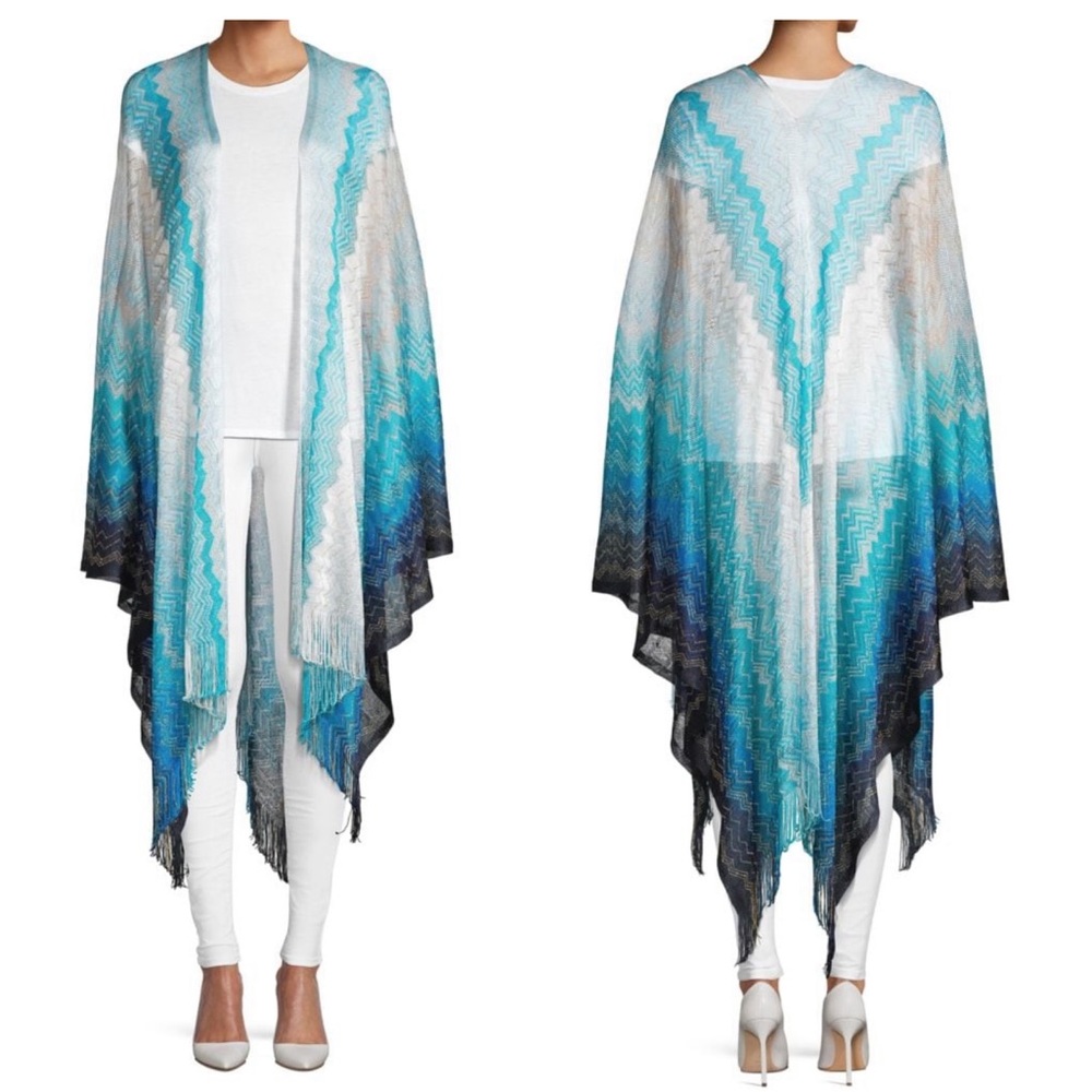 NWT Missoni Blue Gradient Fringed Cape Coverup